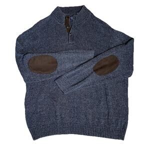 Chaps Cotton Sweater SZ XXL Gray Elbow Patches Preppy Academia Ivy League